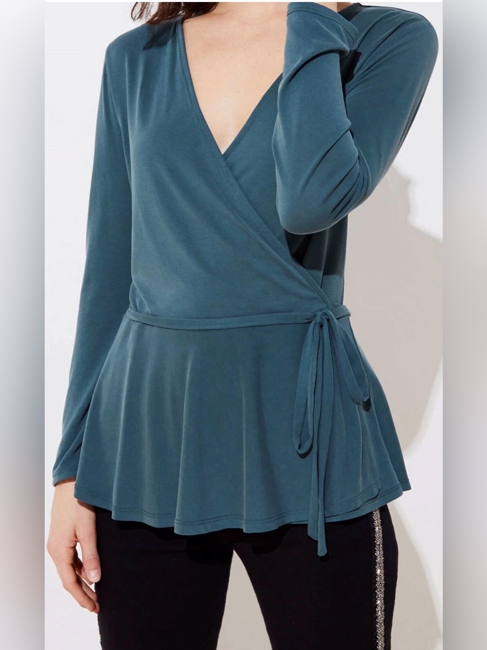 Ann Taylor LOFT Sandwashed Wrap Top Size Small Sea Rock Green Color